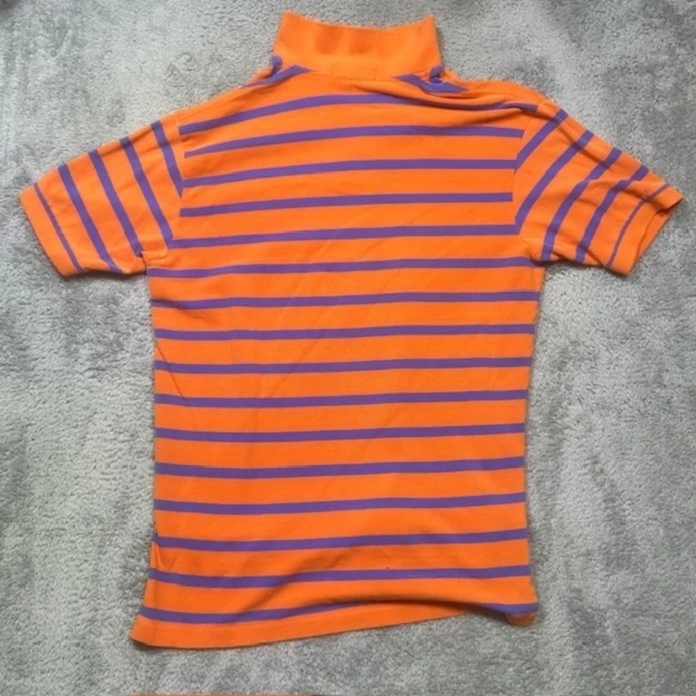 Vintage Ralph Lauren Polo Shirt Mens M Oran Blue Casual Striped Short Sleeve Y2K